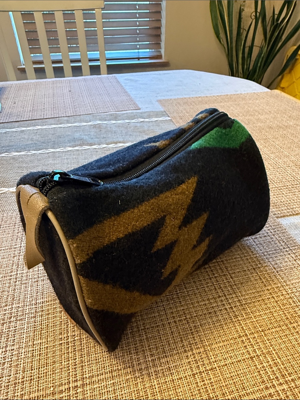 Pendleton Men's Black Wool Toiletry Bag with Brown and Green Accents